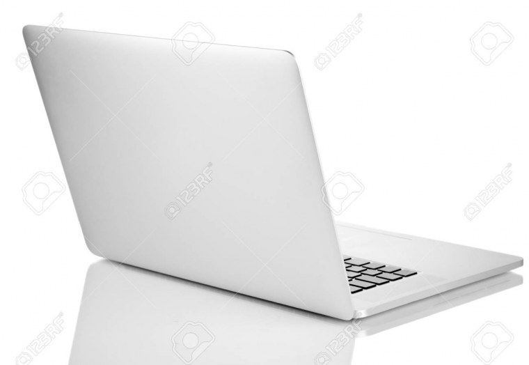 Ноутбук спиной на белом фоне