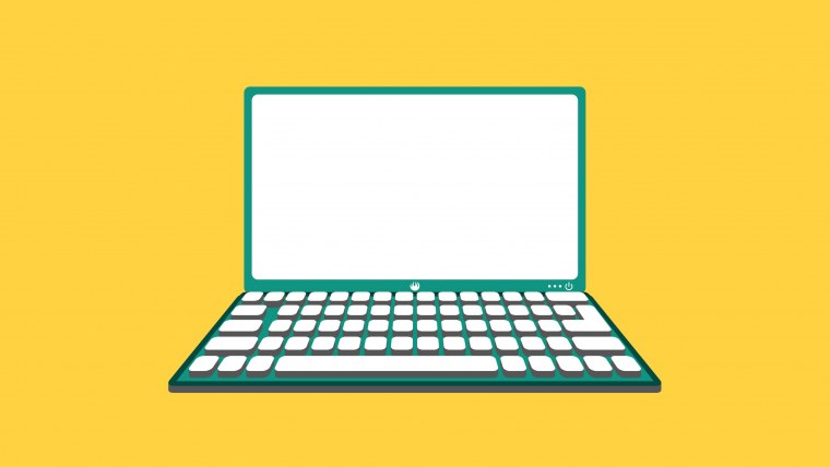 Ноутбук на желтом фоне