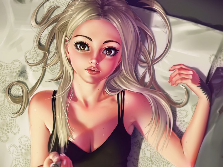 Девушка с пучком на голове арт