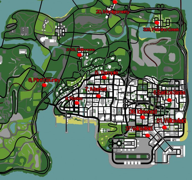 Сан Фиерро в ГТА Сан андреас на карте