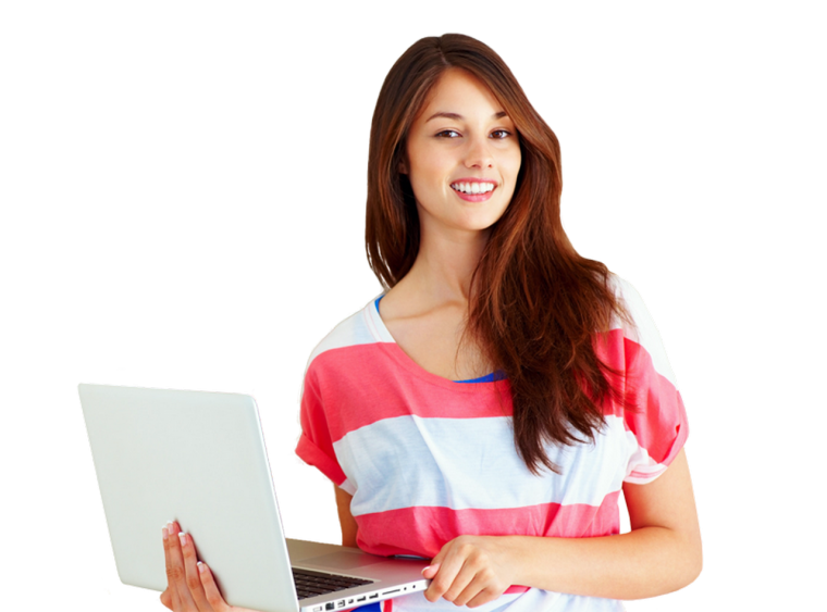 Женщина в деловом костюме с ноутбуком