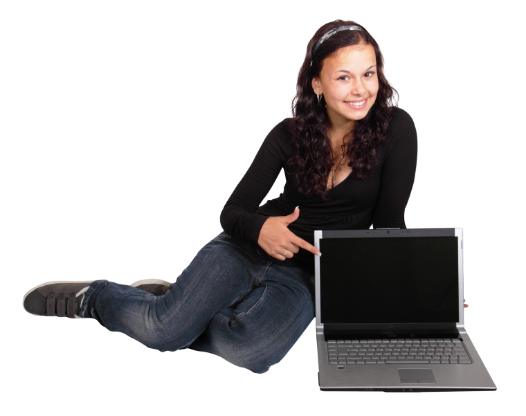 Девушка с ноутбуком без фона