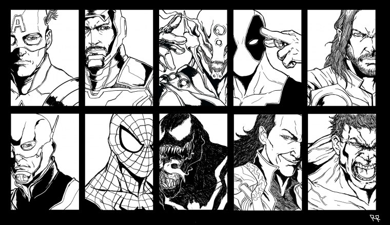 Комиксы Марвел черно белые