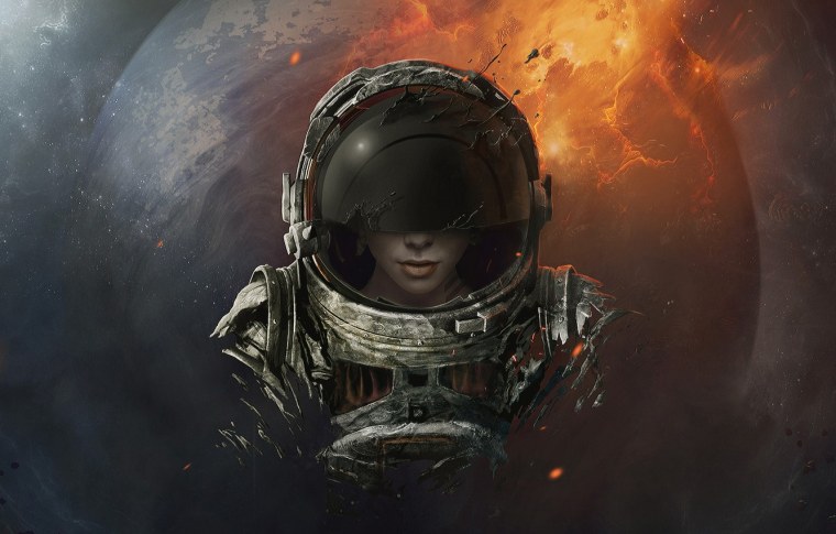 Девушка космонавт в космосе