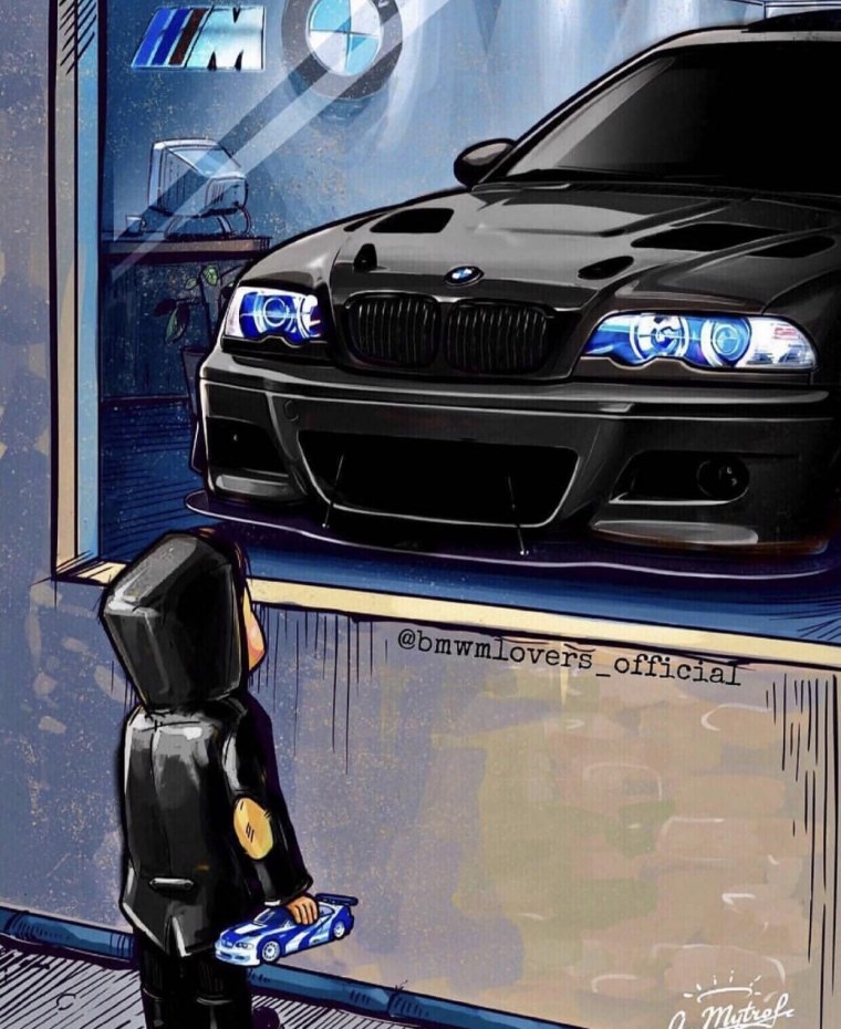 Мальчик у витрины с BMW