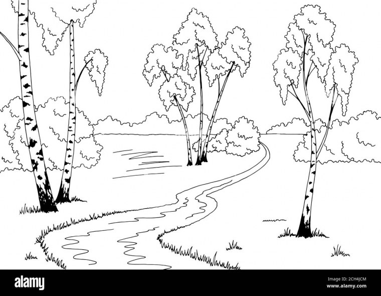 Весенний пейзаж черно белый для детей