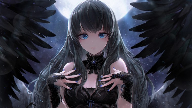 Аниме девушки с черными крыльями
