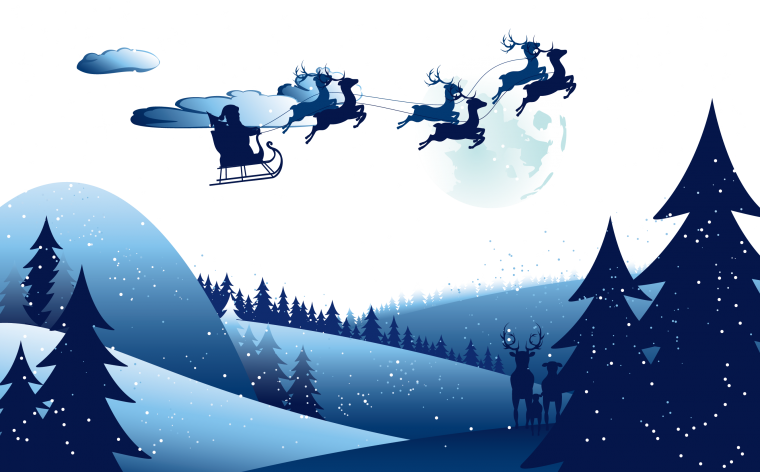 Дед Мороз на санях в небе