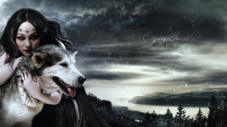 Волк и девушка высокого качества