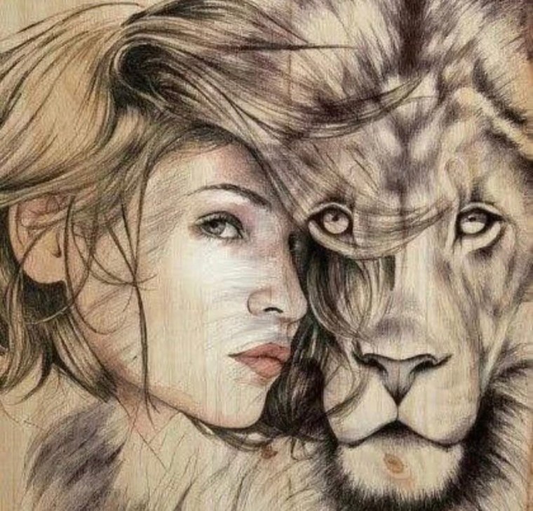 Картина "девушка и Лев" 20х30