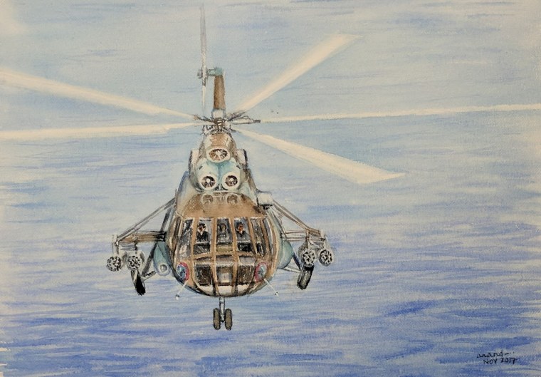 Вертолёт ми-8 акварель