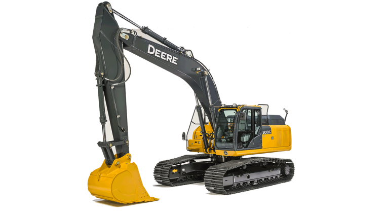 Гусеничный экскаватор на белом фоне