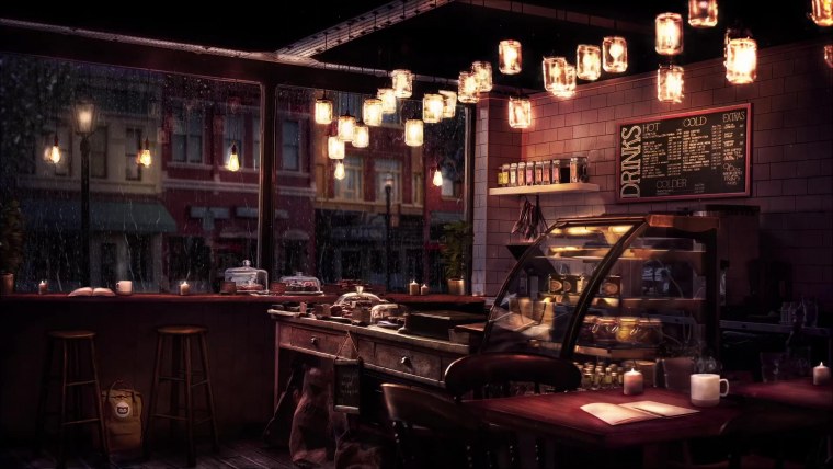 Осенний вид из окна кафе