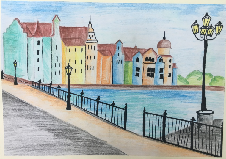 Современный городской пейзаж карандашом