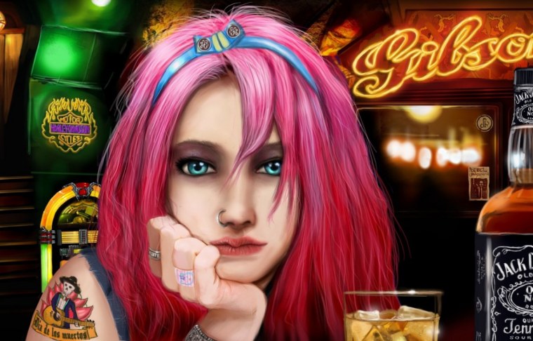 Девушка с алкоголем арт