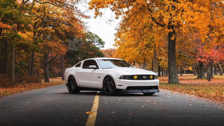 Машина в осенней листве