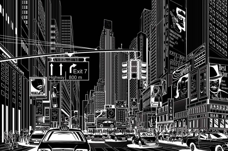 Черно-белая Графика город