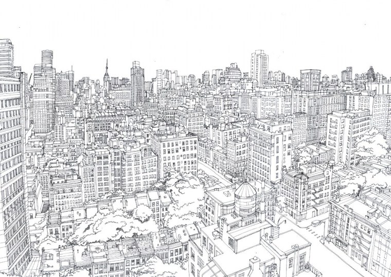 Контурное изображение города