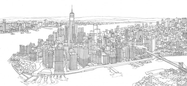 Рисованная панорама города