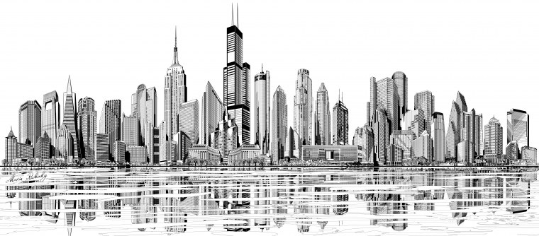 Панорама города на белом фоне