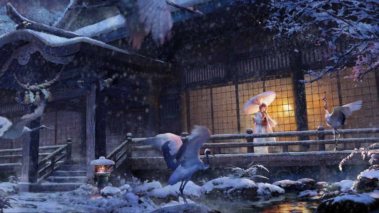 Зимний пейзаж аниме