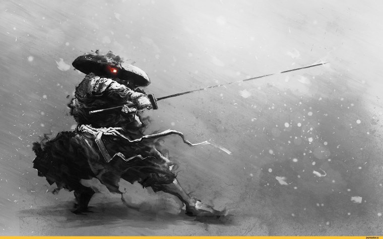 Самурай на черном фоне