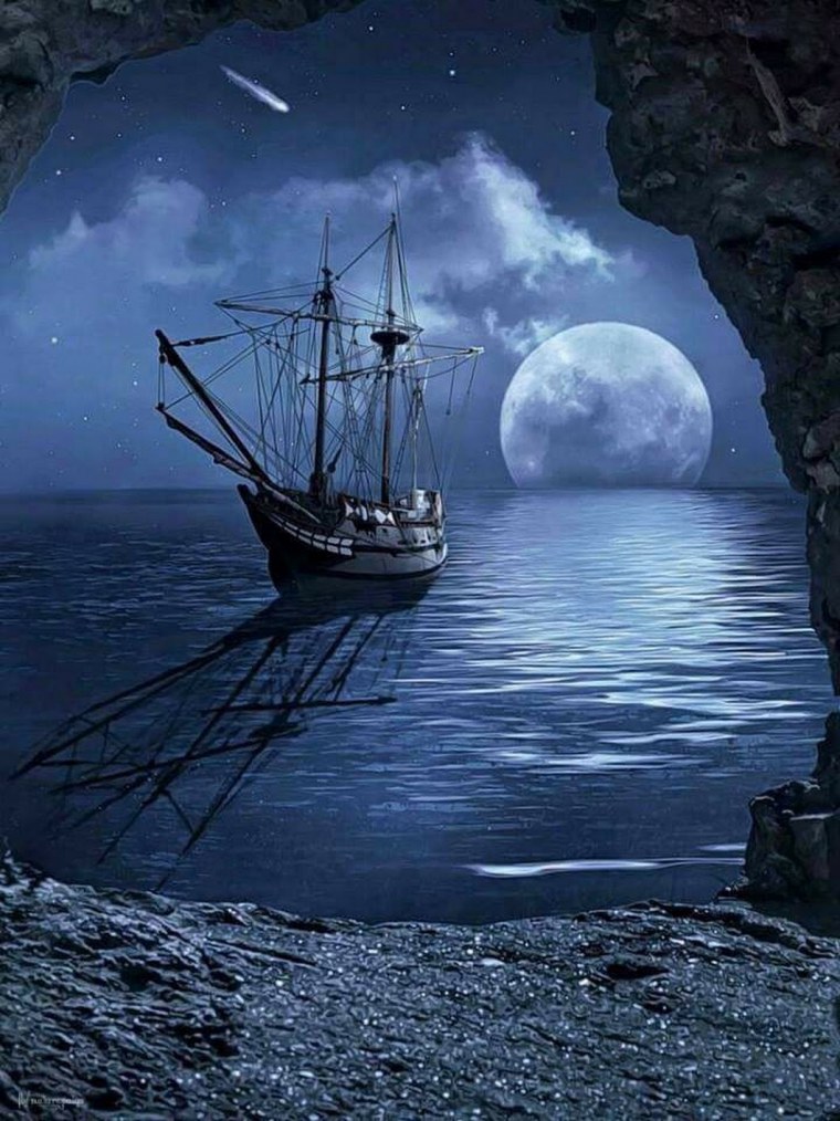 Ночное море корабль