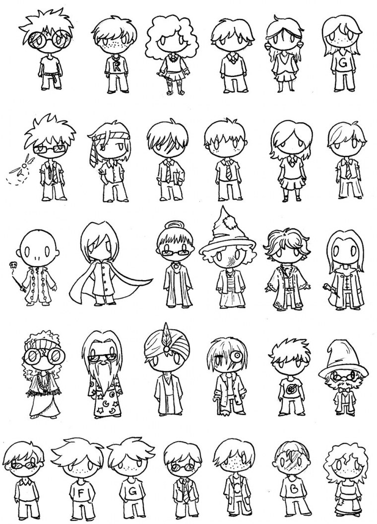 Кавайные раскраски Гарри Поттер