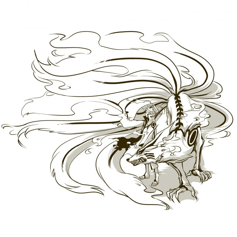 Кицунэ девятихвостый Лис тату