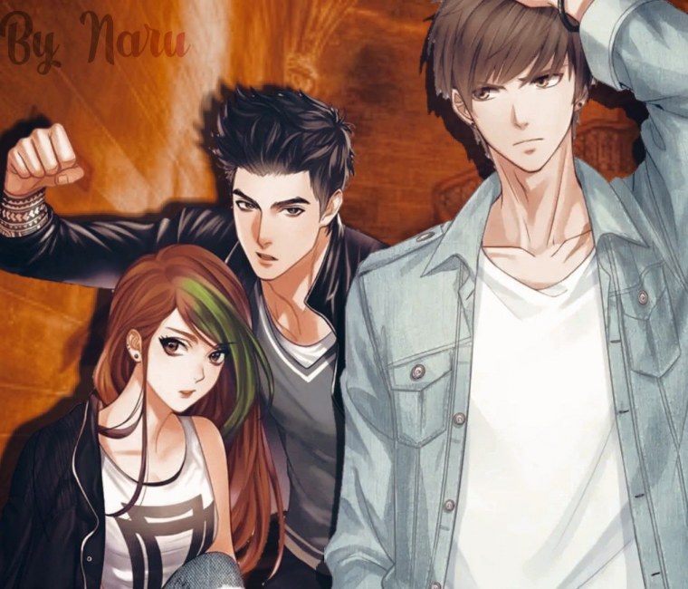 Трио два парня и девушка арт