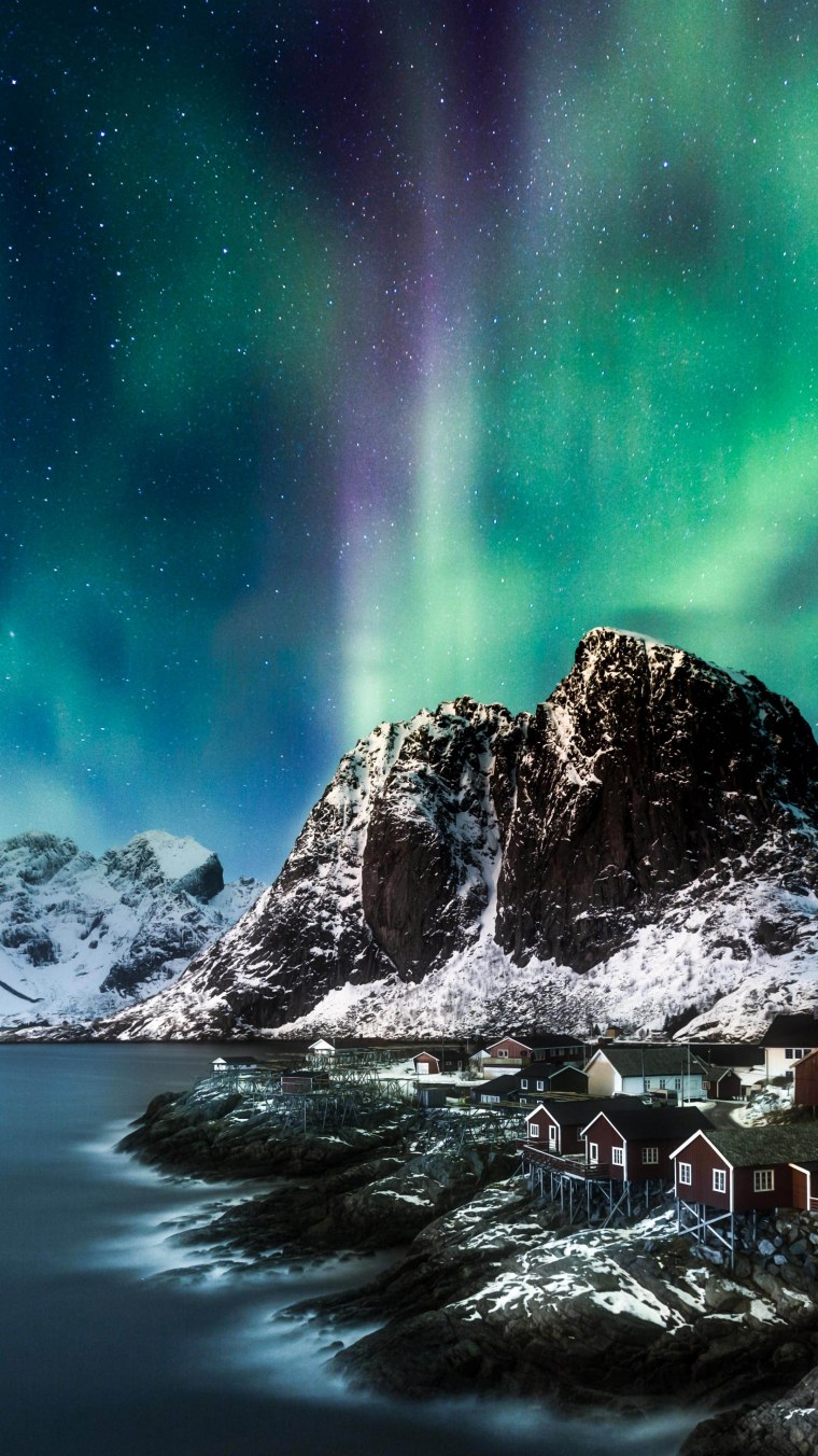 Норвегия Северное сияние фьорды