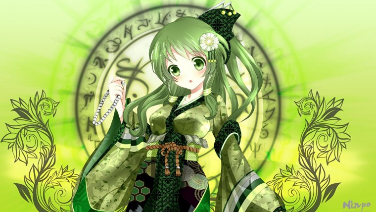 Зеленые обои в стиле аниме