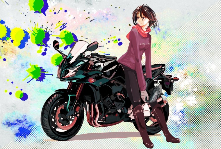 Девушка на футуристическом мотоцикле