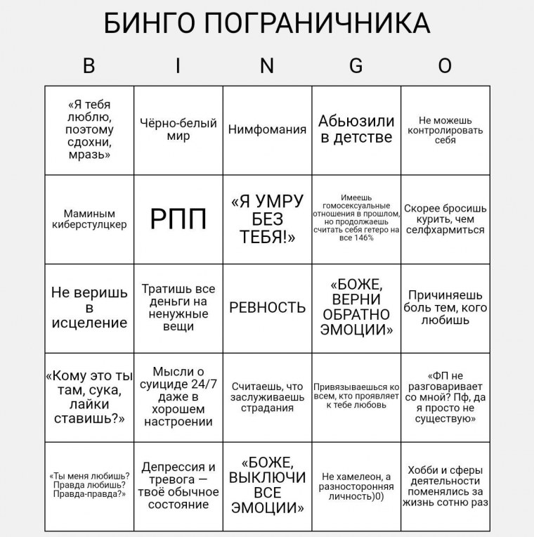 Бинго психических расстройств