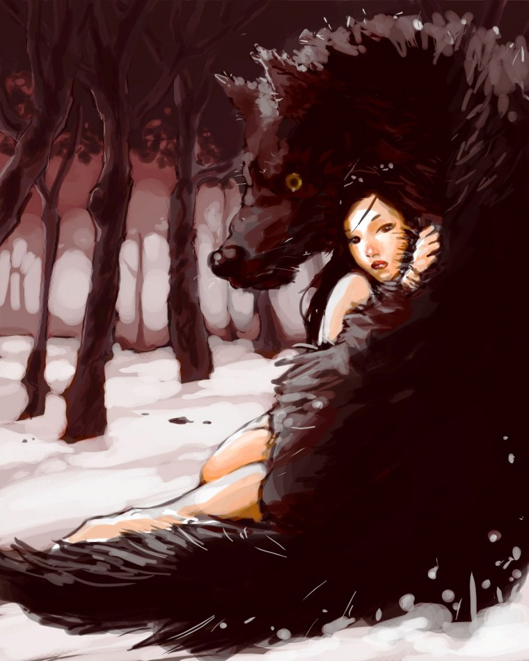 Оборотень обнимает девушку