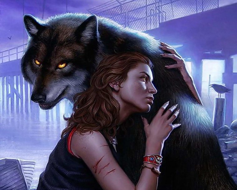 Волк обнимает девушку