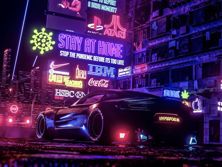Cyberpunk 2077 машина неон