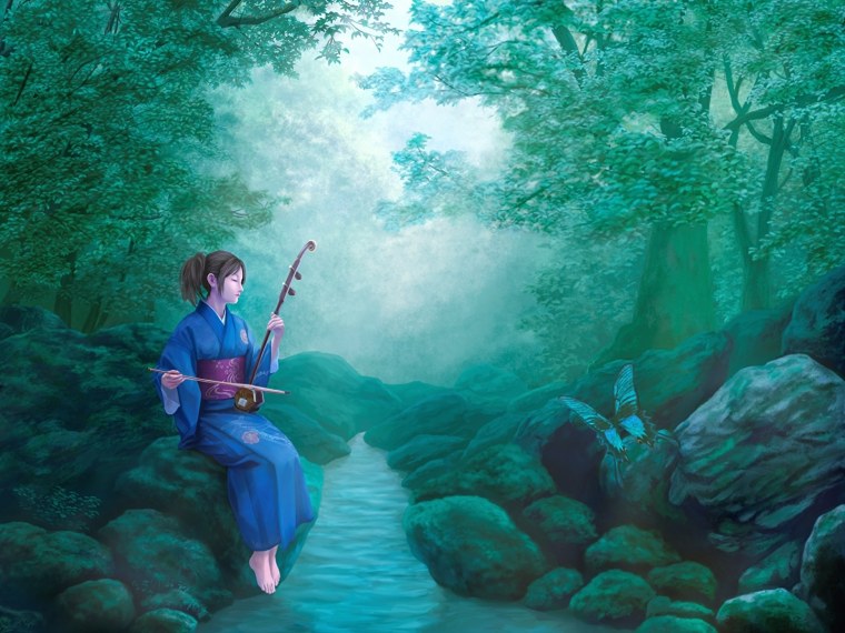 Девушка с флейтой в лесу