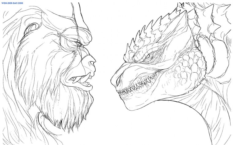 Раскраска Годзилла против Кинг Конга