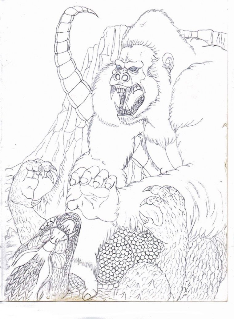 Раскраска Кинг Конг и Годзилла
