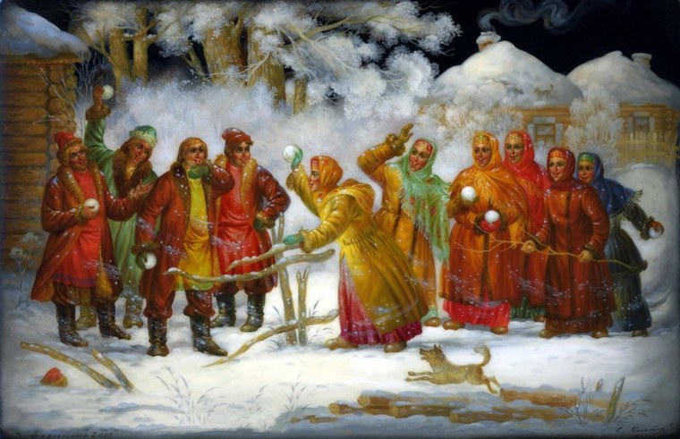 Федоскино лаковая миниатюра Святки