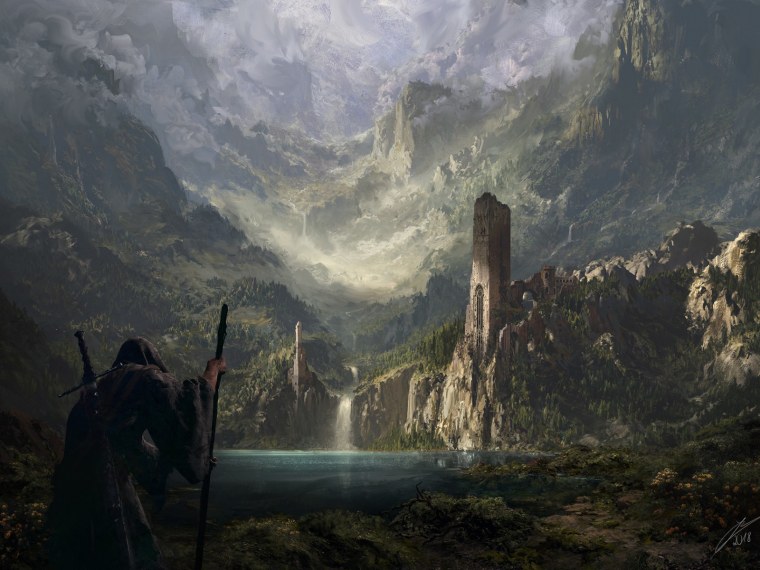 Горы Странник путешественник арт фэнтези
