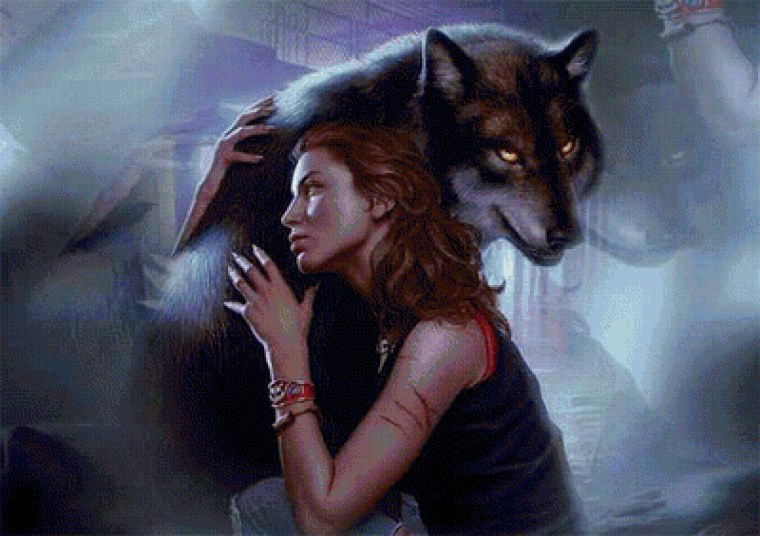 Оборотень обнимает девушку