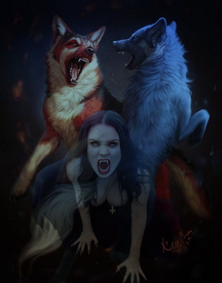 Волк обнимает девушку