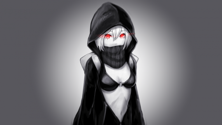 Девушка в маске и капюшоне