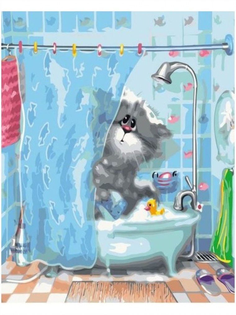 Мультяшный кот в ванной