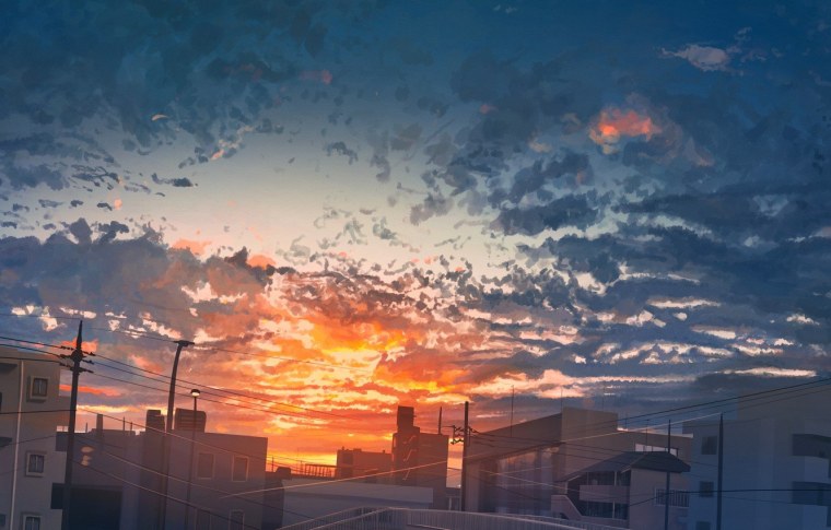 Рассвет над городом арт