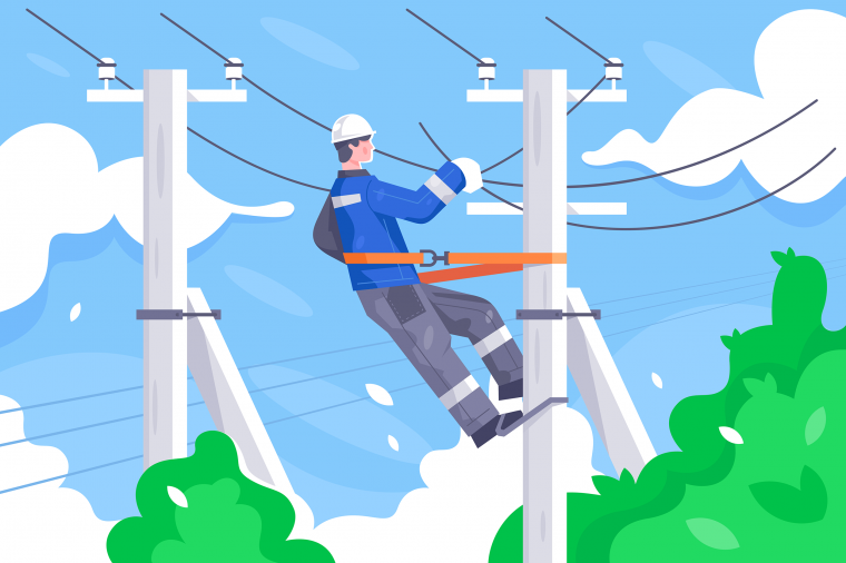 Картина электрик на столбе