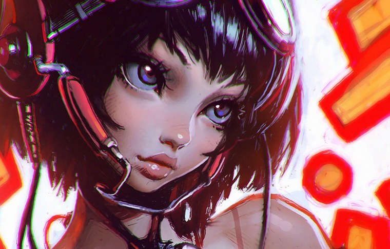 Девушка в наушниках арт