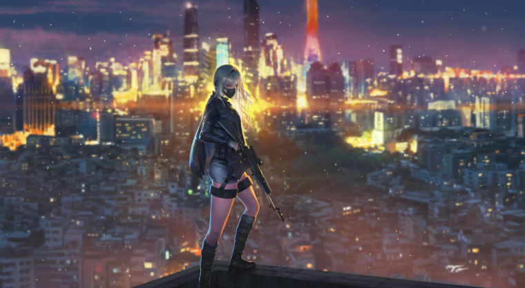 Девушка в городе будущего